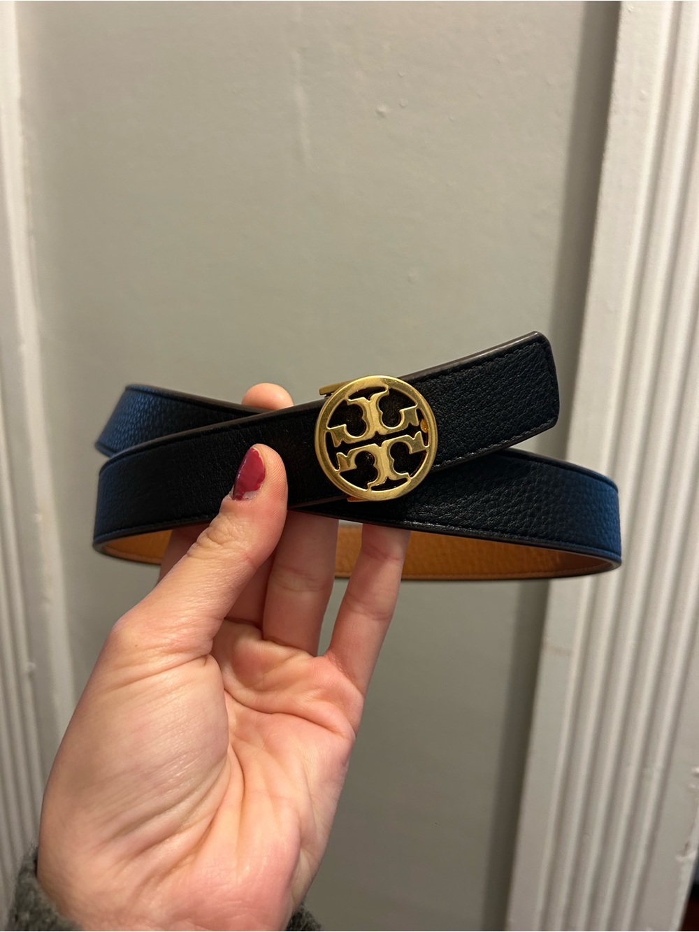 Tory Burch reversible black/brown leather belt